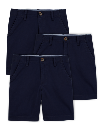 Boys 3-Pack Stretch Chino Uniform Shorts - Navy, 
