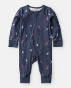 Baby Boy Football Print PurelySoft Long-Sleeve Sleep & Play Pajamas - Blue, image 1 of 8 slides