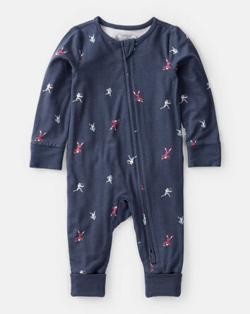 Baby Boy Football Print PurelySoft Long-Sleeve Sleep & Play Pajamas - Blue, 