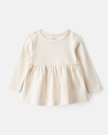Baby Girl Long-Sleeve Peplum Top - White, 