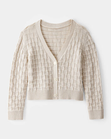 Kid Cropped Sweater Knit Stitched Cardigan - Ivory, 
