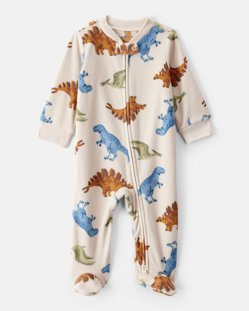 Baby Boy Dinosaur Loose Fit Long-Sleeve Sleep & Play Pajamas - Cream, image 1 of 4 slides