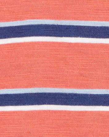 Baby Striped Cotton Short-Sleeve Henley - Orange, 