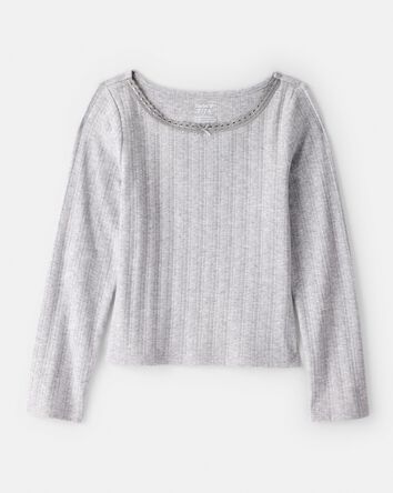 Girls Pointelle Long-Sleeve Top - Grey, 