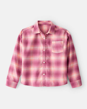 Girls Plaid Long-Sleeve Button-Down - Pink, 