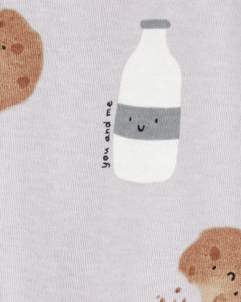 Baby Milk & Cookies 2-Way Zip Cotton Sleep & Play Pajamas - Grey, image 2 of 3 slides