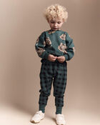 Toddler No-Seam Jogger Pant in Plaid - Green/Black, image 1 of 7 slides