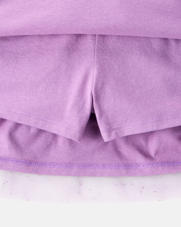 Kid 2-Piece Glitter Cat Tee & Tulle Tutu Skort Set - Black/Purple, 