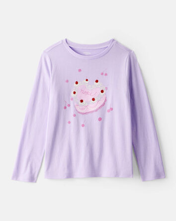 Girls Heart Cake Long-Sleeve Graphic Tee - Purple, 
