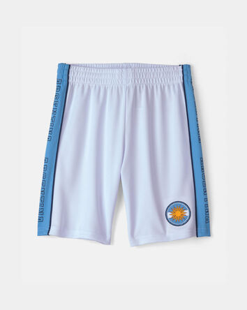 Kids Umbro Argentina Mesh Soccer Shorts - Light Blue/White, 