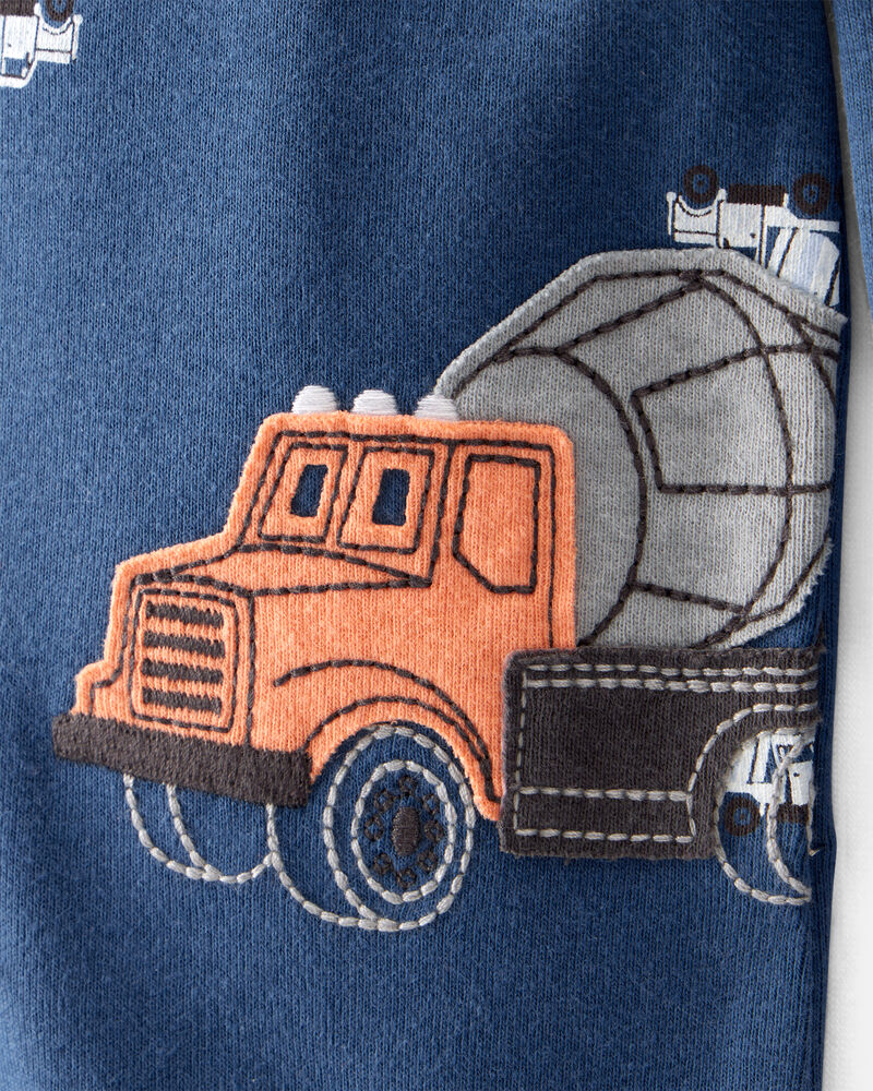 Baby Boy Construction Print 100% Cotton Long-Sleeve 2-Way Zip 1-Piece Pajamas - Blue, image 2 of 5 slides