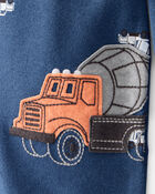 Baby Boy Construction Print 100% Cotton Long-Sleeve 2-Way Zip 1-Piece Pajamas - Blue, image 2 of 5 slides