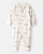 Baby Girl Train Print 100% Cotton Long-Sleeve Snug Fit Sleep & Play Pajamas - Cream, image 1 of 4 slides