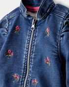 Baby Floral Denim Embroidery Zip-Up Jacket - Utility Blue Wash, image 2 of 4 slides