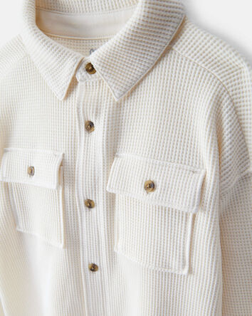 Toddler Boy Long-Sleeve Waffle Knit Utility Shirt - White, 