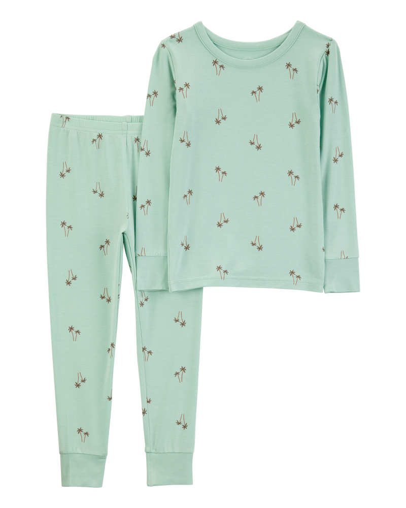 Toddler Palm Tree Print PurelySoft 2-Piece Pajamas - Mint, image 1 of 5 slides