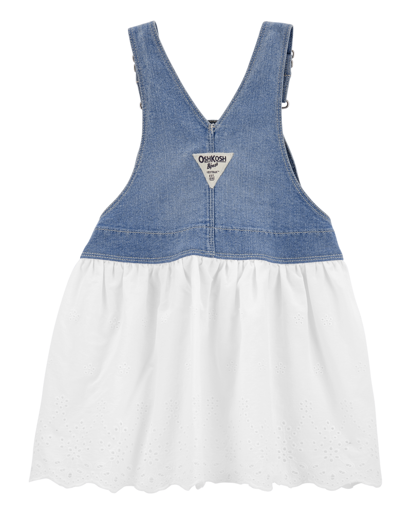Toddler Denim Eyelet Jumper Dress, image 2 of 4 slides