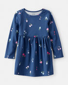 Toddler Girl Mushroom Print Long-Sleeve Cotton Dress - Blue, image 1 of 4 slides