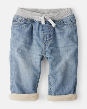 Baby Boy Lined Light Wash Straight Jeans, 