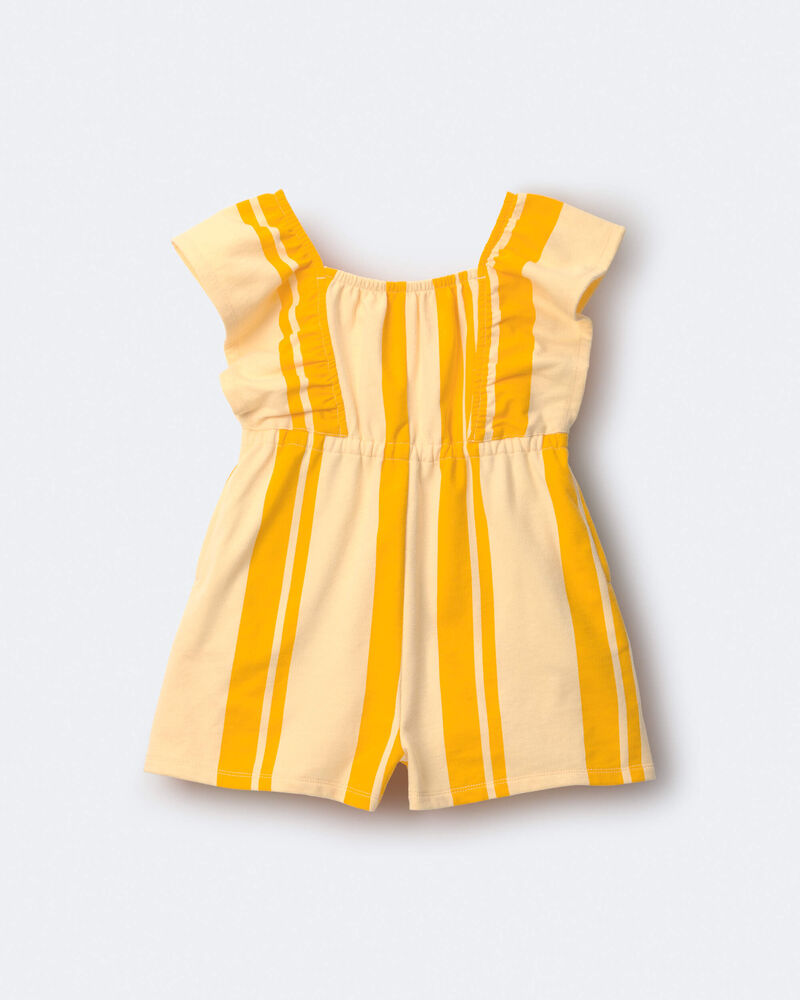 Toddler Girl Ruffle Sleeve Romper in Stripes - Yellow, image 2 of 6 slides