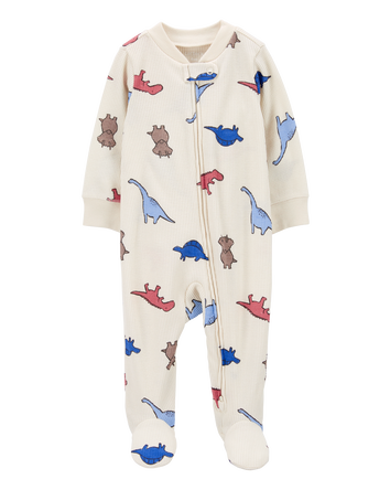 Baby Boy Dinosaur 2-Way Zip Waffle Knit Sleep & Play Pajamas, 