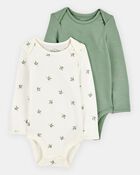 Baby 2-Pack Long-Sleeve PurelySoft Bodysuits - Green/Ivory, image 1 of 6 slides