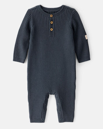 Baby Button-Down Sweater Jumpsuit - Navy, 