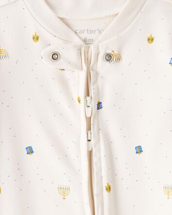 Baby Hanukkah Microprint 100% Cotton Sleep & Play Pajamas - Cream, 