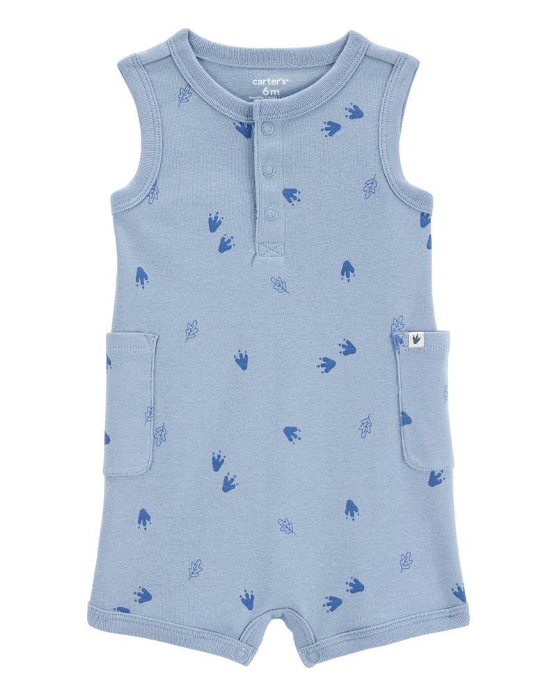 Baby Boy Dinosaur Cotton Romper - Blue, image 1 of 4 slides