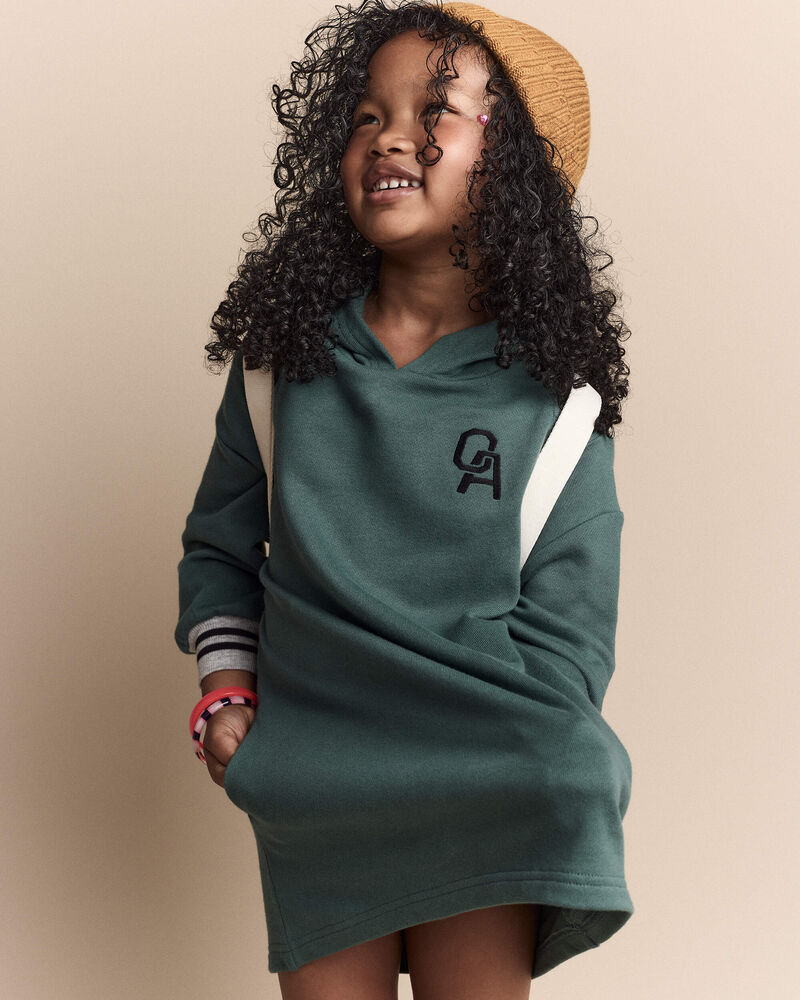 Toddler Girl Long-Sleeve Hooded Sweatshirt Dress - Green, image 1 of 7 slides