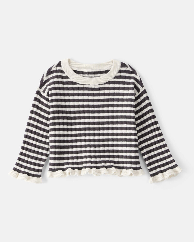 Baby Girl Striped Long-Sleeve Sweater - Ivory/Black, image 1 of 3 slides