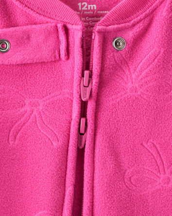 Baby Girl Bow Fleece Long-Sleeve 2-Way Zip 1-Piece Pajamas - Pink, 