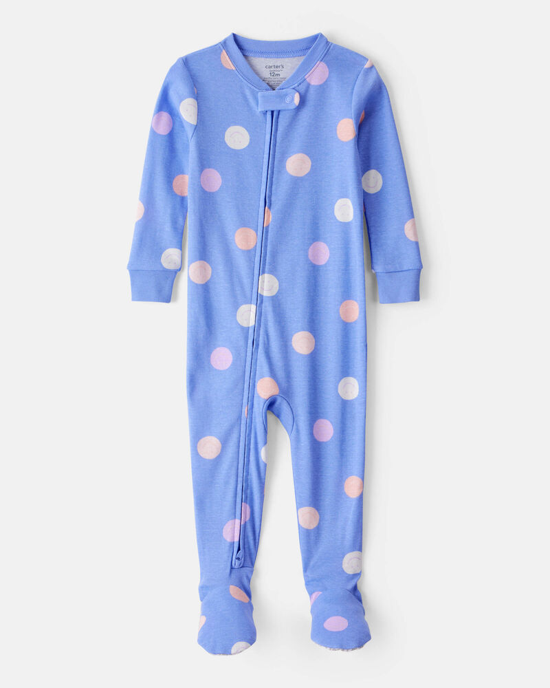 Baby Girl Smiley Face Print 100% Cotton Long-Sleeve Snug Fit 1-Piece Pajamas - Blue, image 1 of 4 slides