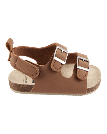 Baby Buckle Faux Cork Sandals - Brown, 