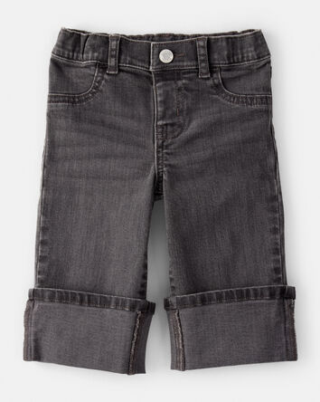 Baby Girl Denim Wide-Leg Cuff Jeans - Grey, 