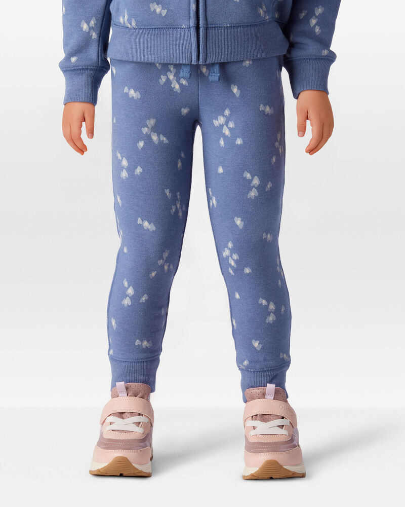 Toddler Girl Heart Print Fleece Drawstring Joggers - Blue, image 3 of 6 slides