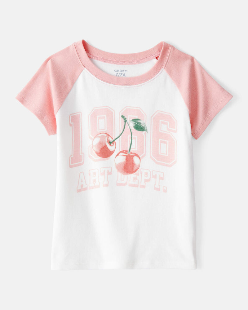 Girls 2-Piece Cherry Graphic Tee & Knit Flare Pants Set - Ivory/Pink, image 2 of 7 slides