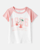 Girls 2-Piece Cherry Graphic Tee & Knit Flare Pants Set - Ivory/Pink, image 2 of 7 slides