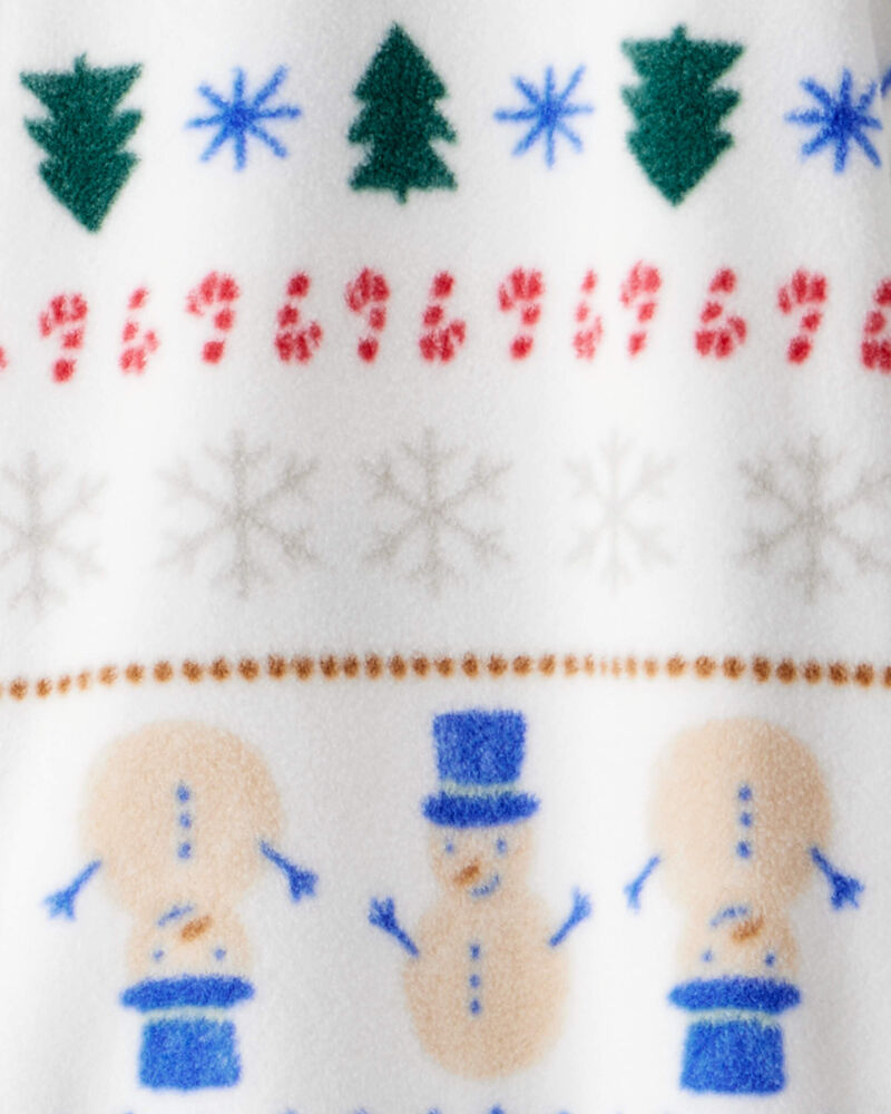 Toddler Snowman Fair Isle Fleece Long-Sleeve Loose Fit 1-Piece Pajamas - White, image 2 of 3 slides