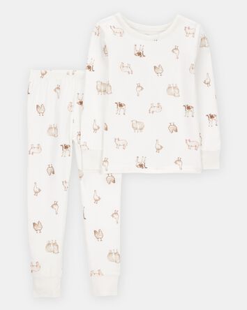 Toddler Farm Animals Print PurelySoft 2-Piece Pajamas - Ivory, 
