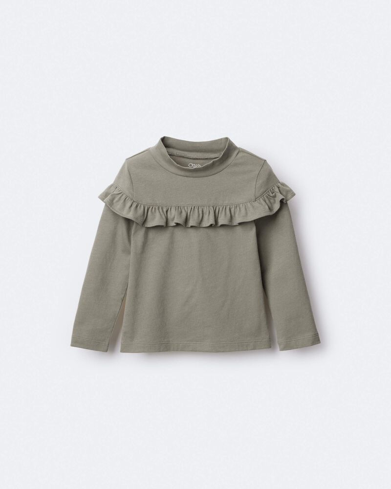 Toddler Girl Mock Neck Ruffle Top - Olive, image 2 of 7 slides