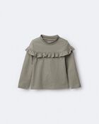Toddler Girl Mock Neck Ruffle Top - Olive, image 2 of 7 slides