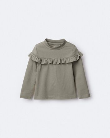 Toddler Girl Mock Neck Ruffle Top - Olive, 