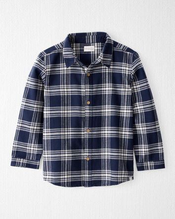 Boys Organic Cotton Button-Front Flannel Shirt, 
