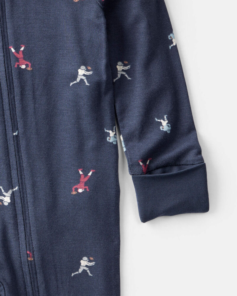 Baby Boy Football Print PurelySoft Long-Sleeve Sleep & Play Pajamas - Blue, image 3 of 8 slides