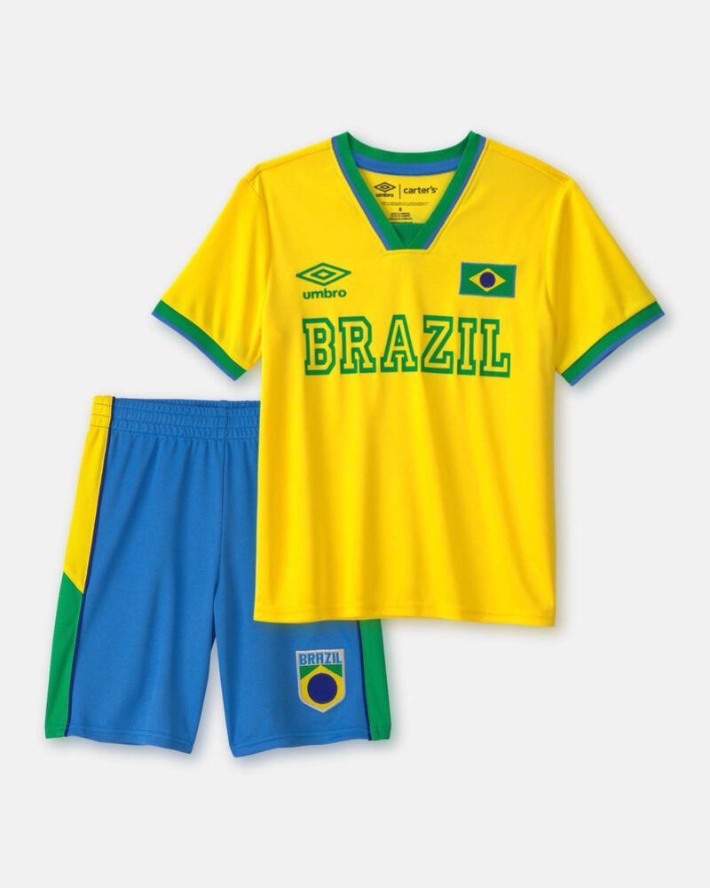 Kids 2-Piece Umbro Brazil Soccer Jersey & Short Set - Blue/Yellow/Green, image 1 of 12 slides