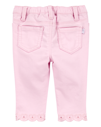 Baby Woven Embroidered Hem Pants - Pink, 