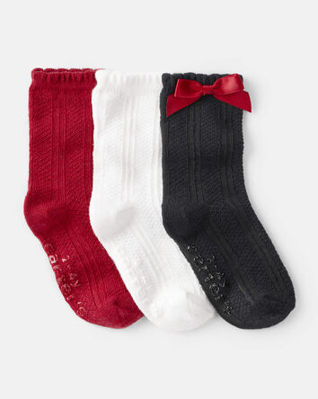 Toddler Girl 3-Pack Christmas Bow Crew Socks, 