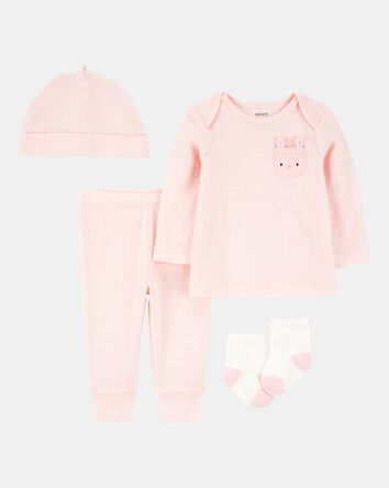 Baby 4-Piece Bunny Outfit Set - Pink/White, 