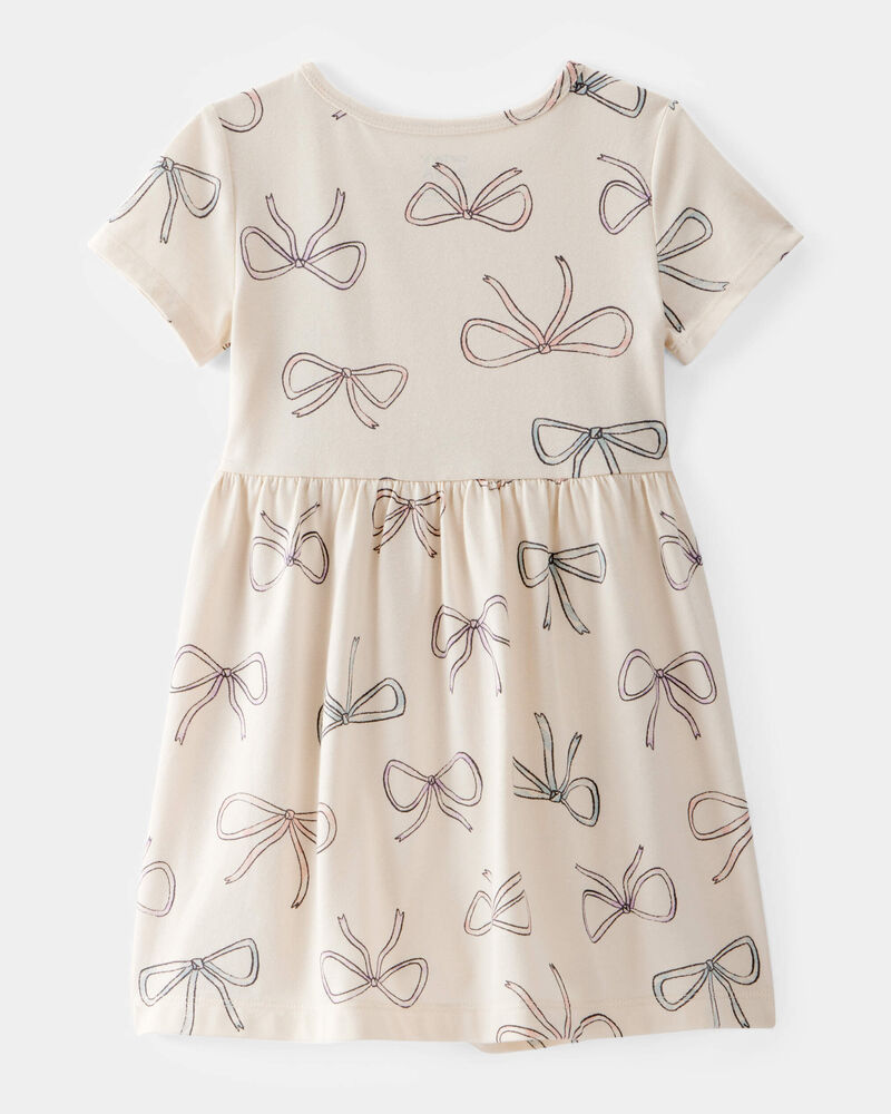 Toddler Girl Bow Print Short-Sleeve Knit Dress - Ivory, image 2 of 4 slides